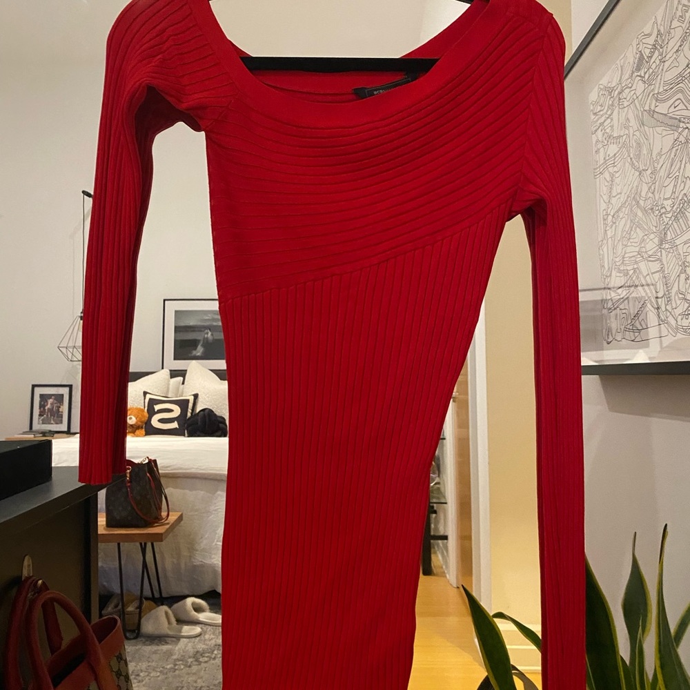 BCBGMaxAzria Red Ribbed Off Shoulder Top ❤️🔥 - Picture 4 of 7